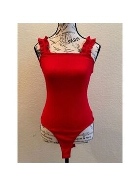 SEXY Red Ruffle Tank Bodysuit |  Le Lis | Large #189